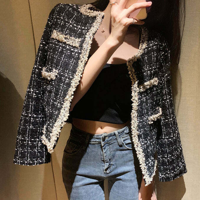 Tweed Gen Z Streetwear Long Sleeve Coat