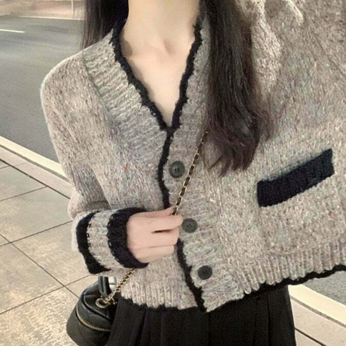 V-Neck Knitted Cardigan: Gen Z Streetwear Fashion for K-POP & Y2K Style