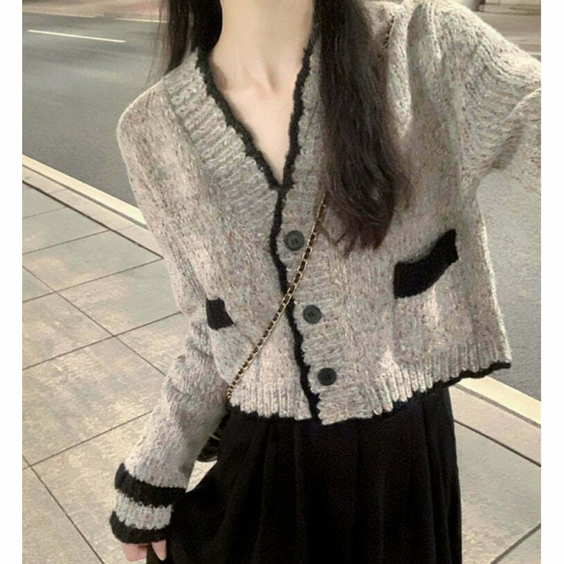 V-Neck Knitted Cardigan: Gen Z Streetwear Fashion for K-POP & Y2K Style