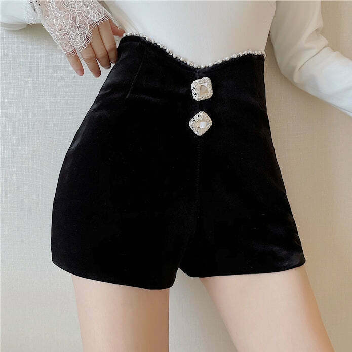 Velvet Rhinestone High Waist Streetwear Shorts for Gen Z Fashion