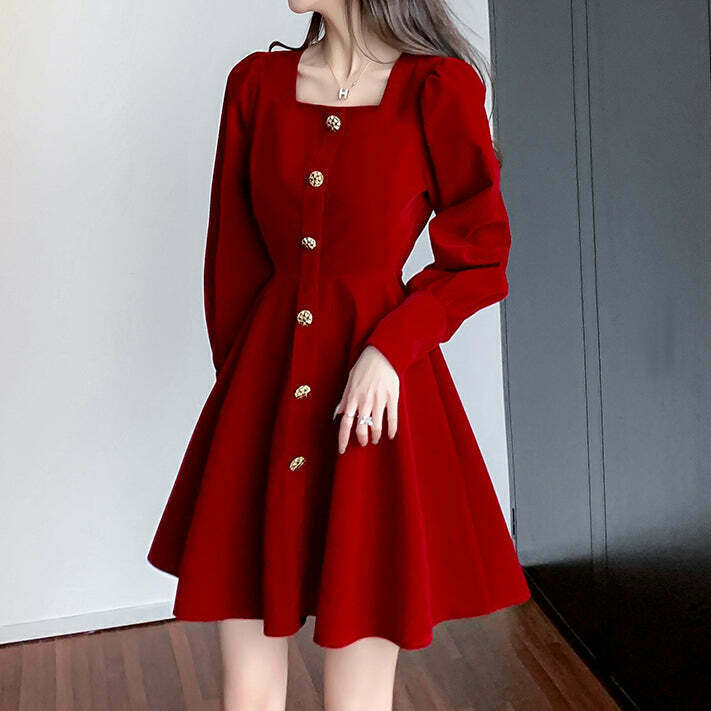 Velvet Square Neck Long Sleeve Homecoming Dress for Gen Z Streetwear Style