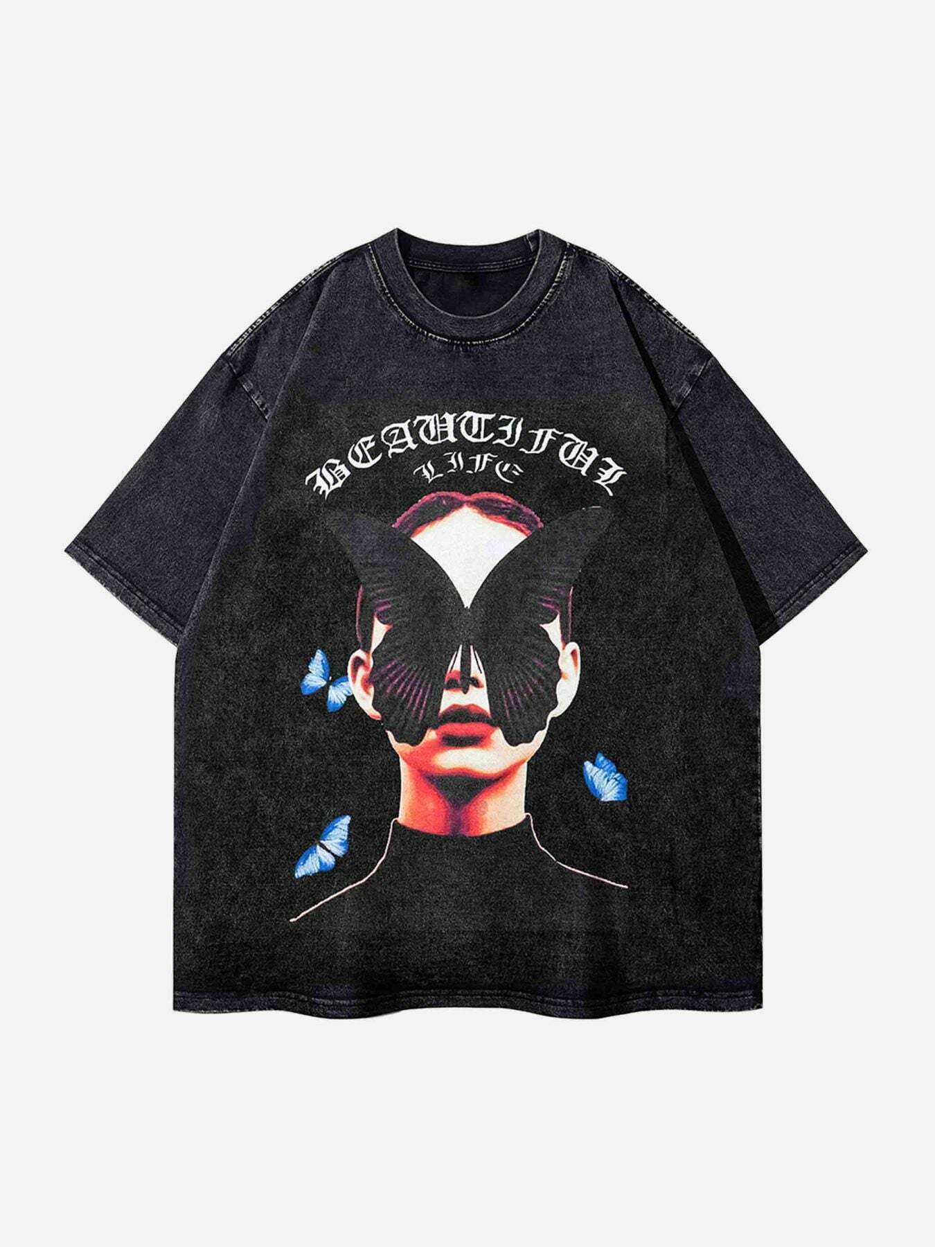 Vintage Black Butterfly Graphic Tee for Gen Z Fashionistas