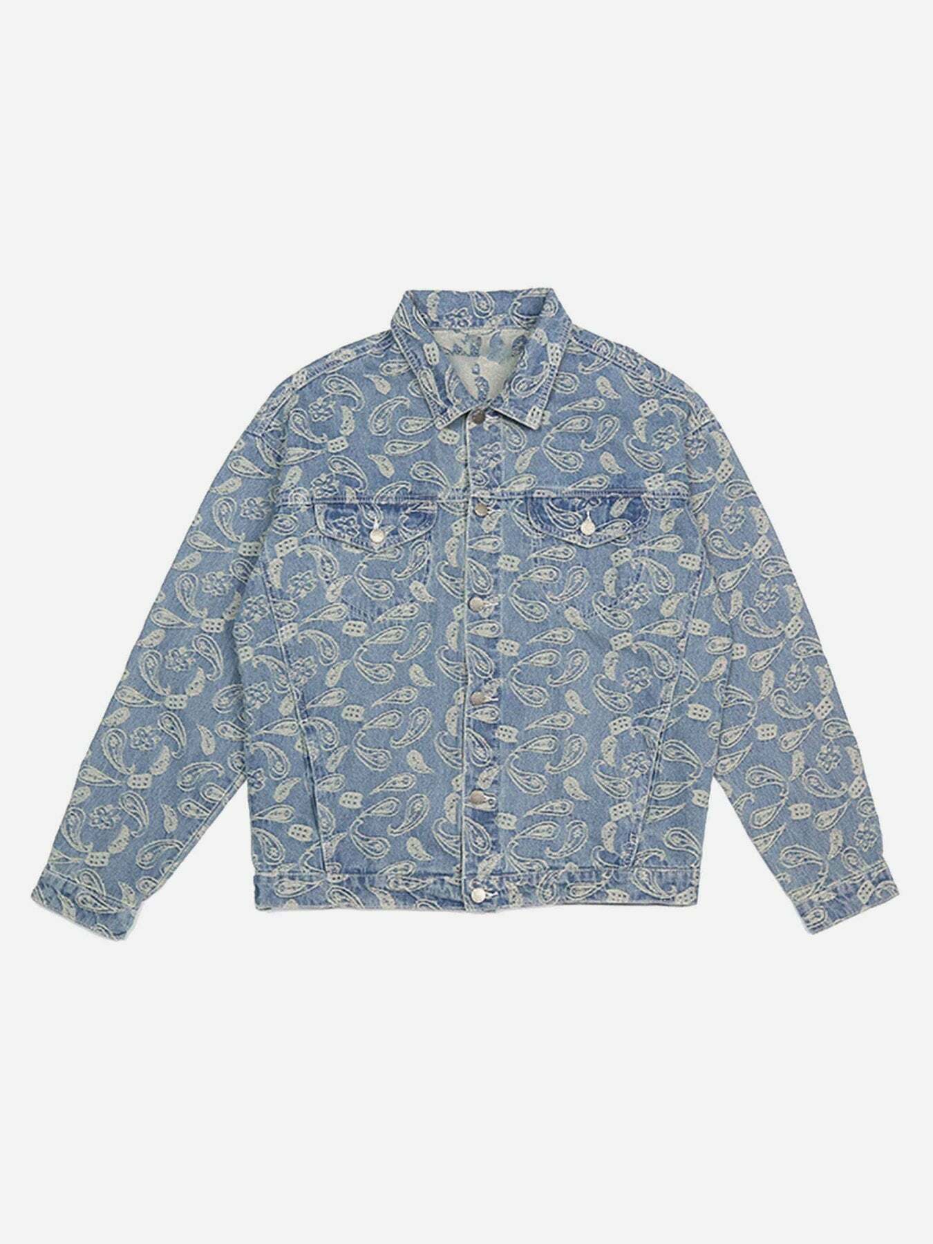 Vintage Cashew Flower Oversized Denim Jacket - Gen Z K-POP Streetwear