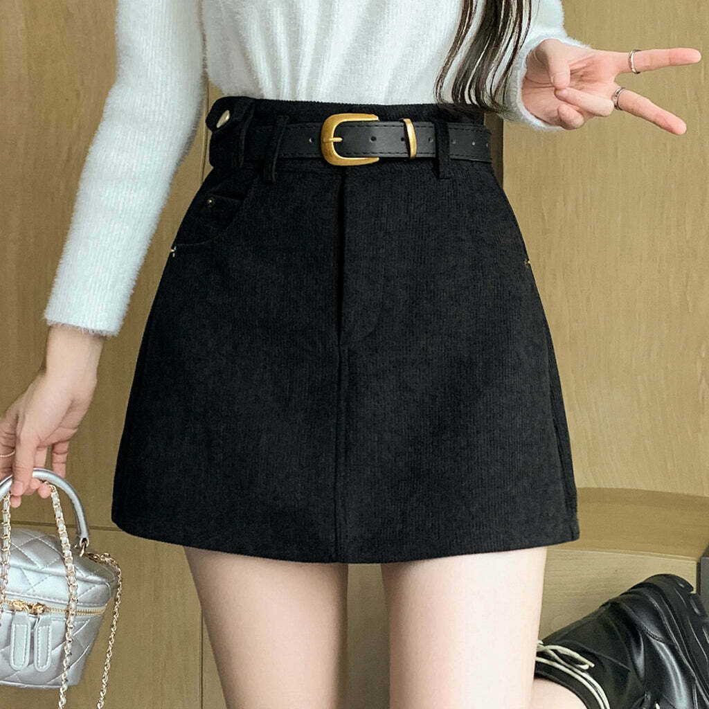 Vintage Corduroy A-Line High-Waist Short Skirt for Gen Z Streetwear & K-POP Fashion