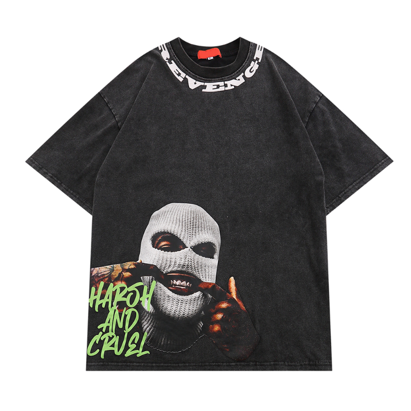 Vintage Dark Hood Summer Tee for Gen Z K-POP Streetwear