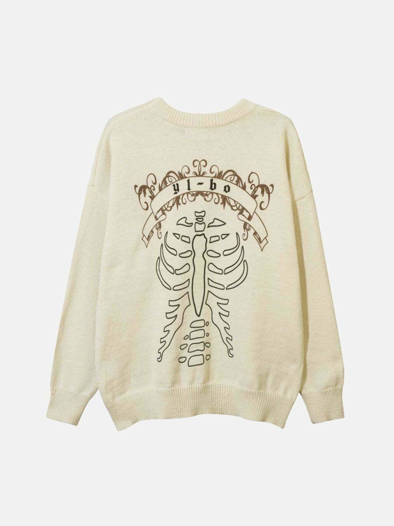 Vintage Dark Skull Knit Sweater for Gen Z K-POP Streetwear