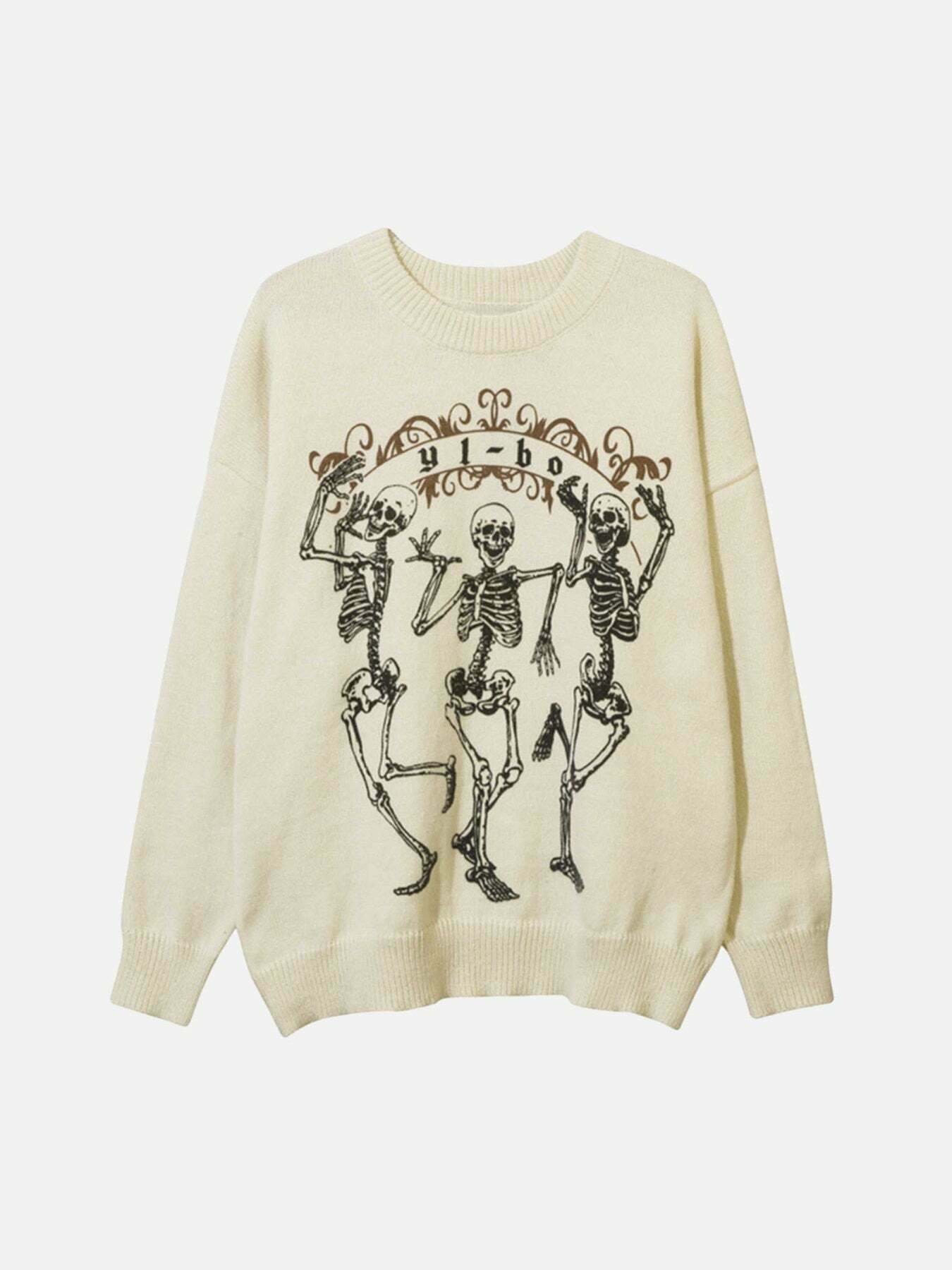 Vintage Dark Skull Knit Sweater for Gen Z K-POP Streetwear