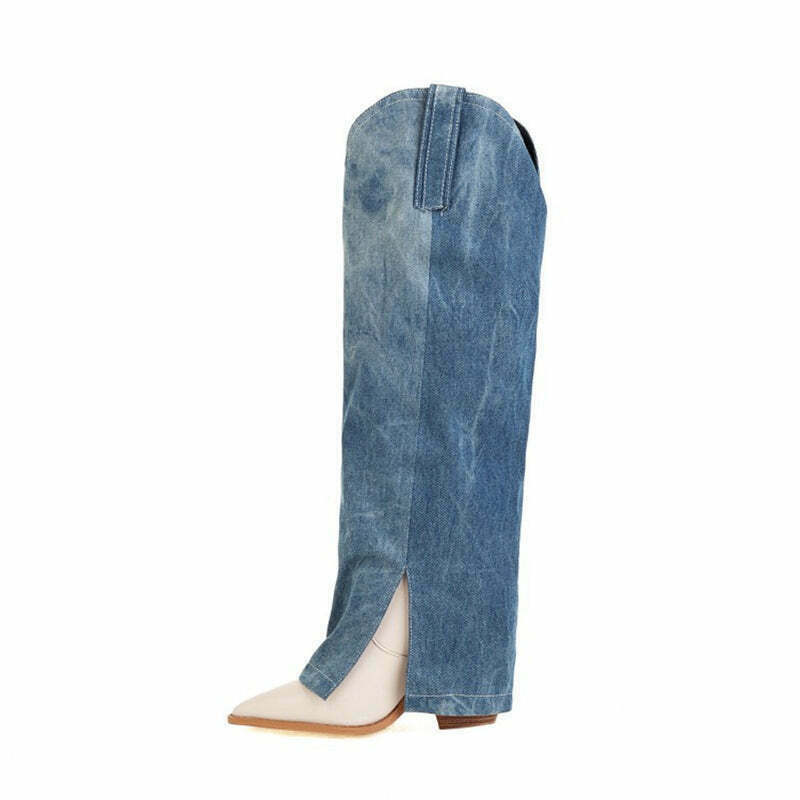 Vintage Denim Cowboy Boots: Gen Z K-POP Streetwear & Y2K Fashion