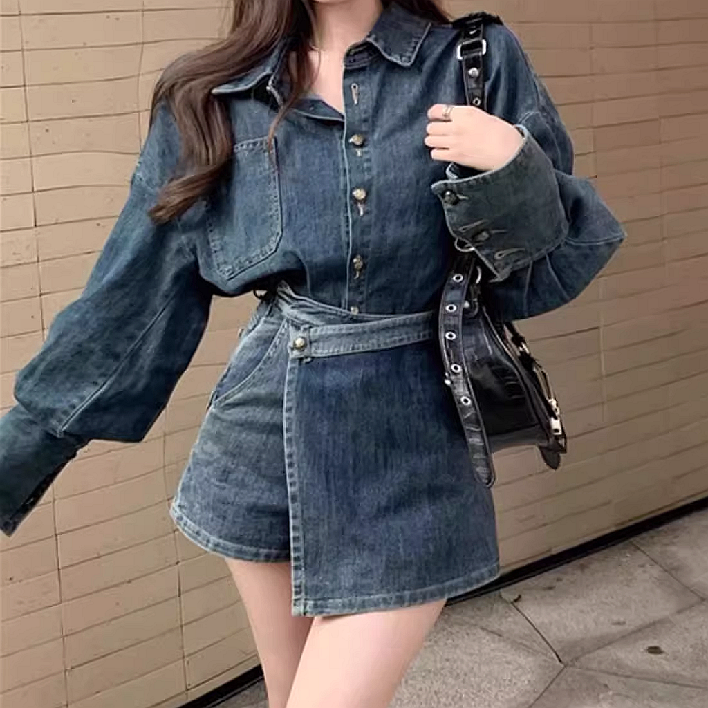 Vintage Denim Jacket with Unique Skirt Set for Gen Z Fashionistas