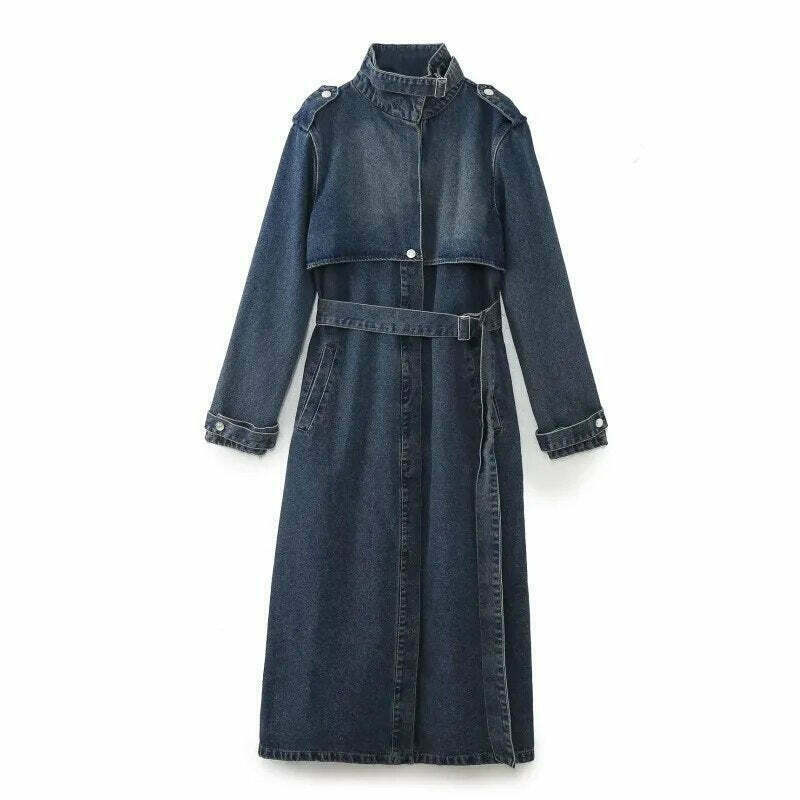 Vintage Denim Trench Coat: Gen Z K-POP Streetwear Fashion