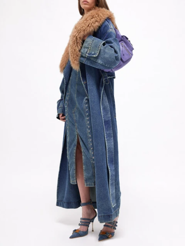 Vintage Denim Trench Coat: Gen Z K-POP Streetwear for Y2K Style