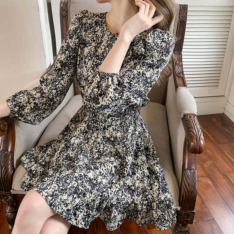 Vintage Floral A-Line Chiffon Mini Dress for Gen Z Fashionistas