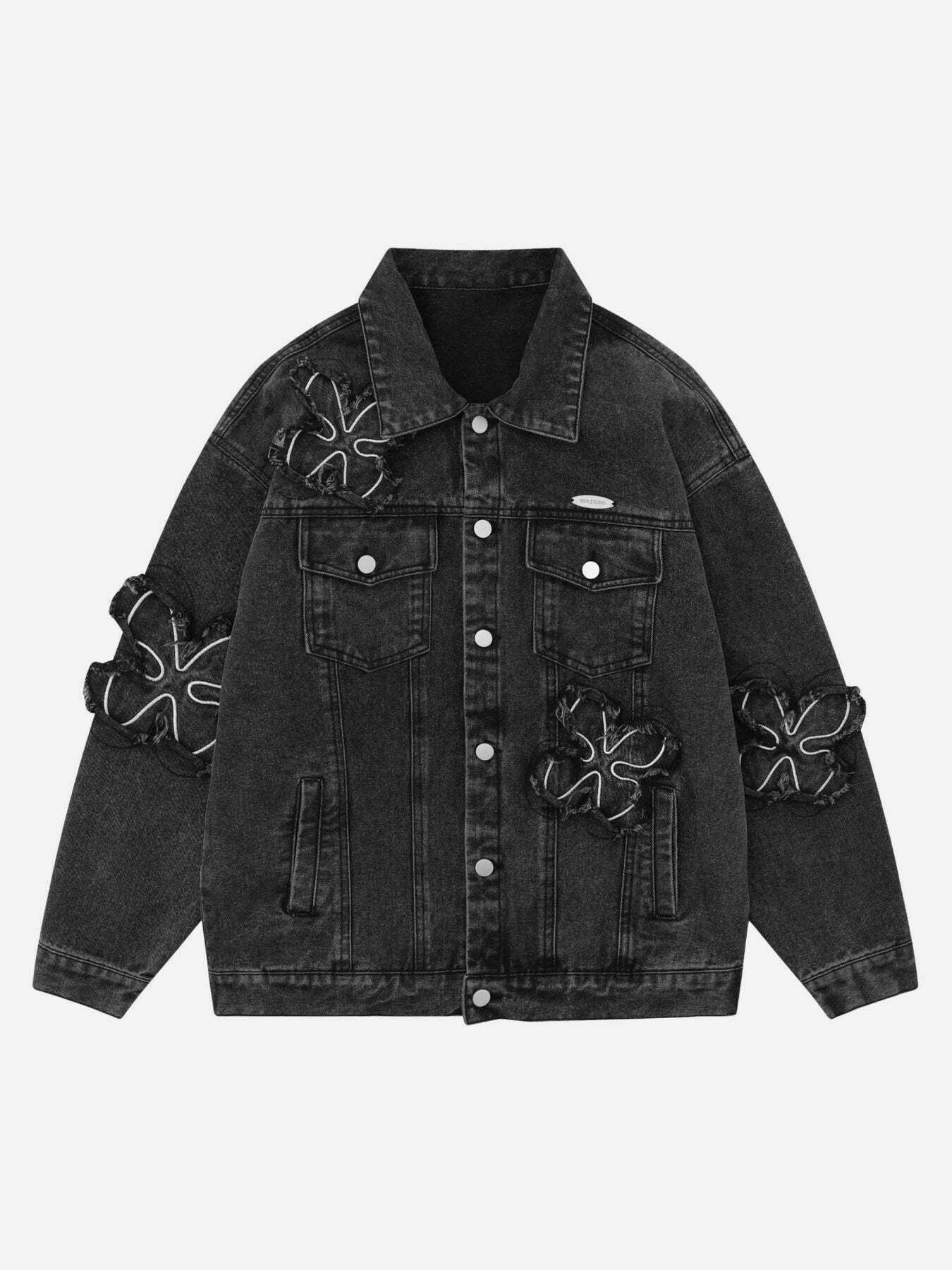 Vintage Floral Embroidered Denim Jacket for Gen Z Fashionistas