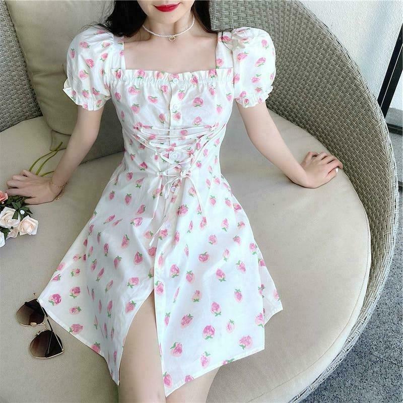 Vintage French Vanilla Berry Dress for Gen Z Streetwear & K-POP Fashion