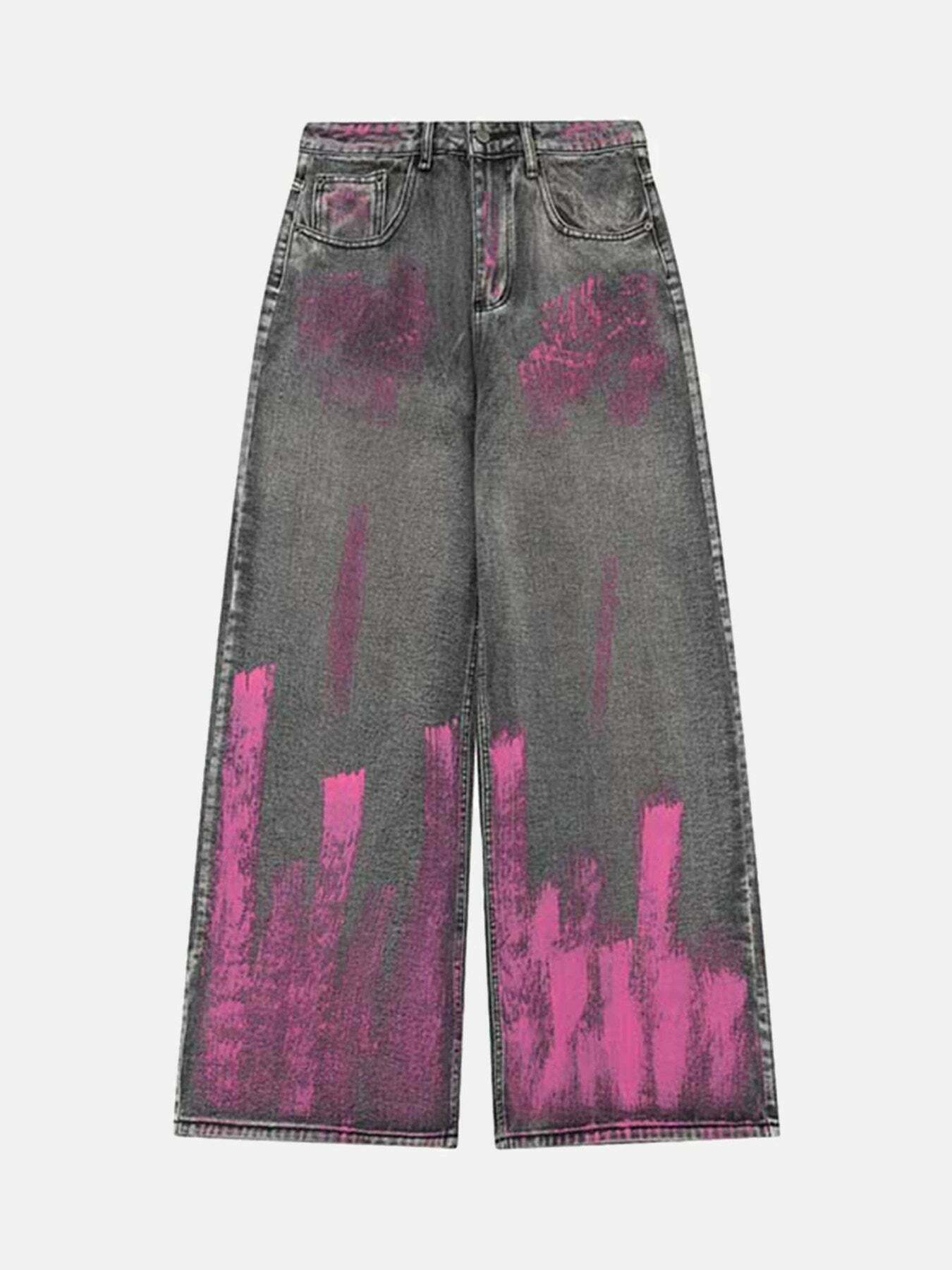 Vintage Graffiti Airbrushed Distressed Jeans for Gen Z Fashion - 1886