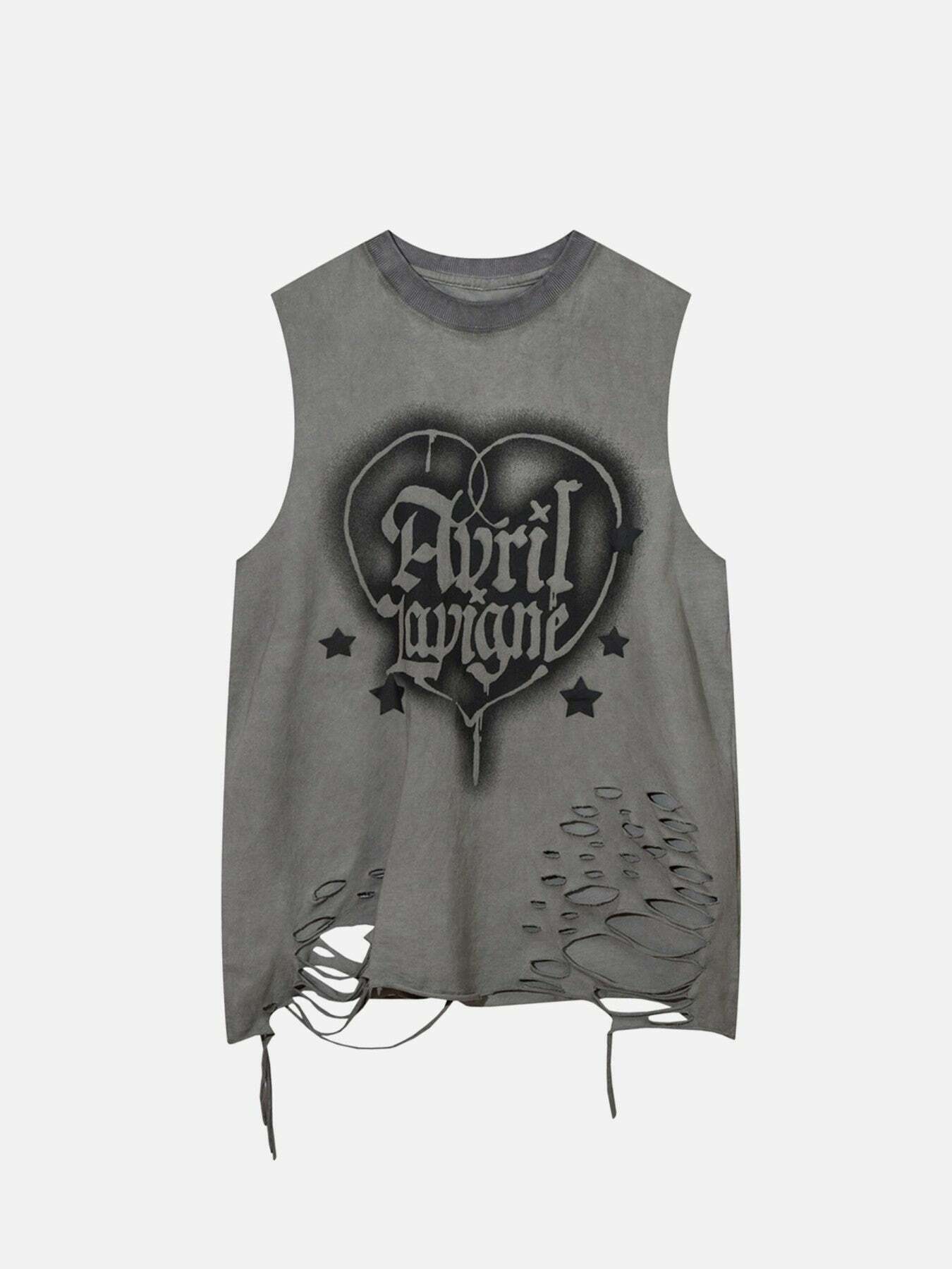 Vintage Hip-hop Distressed Tank Top for Gen Z Fashion - 1636