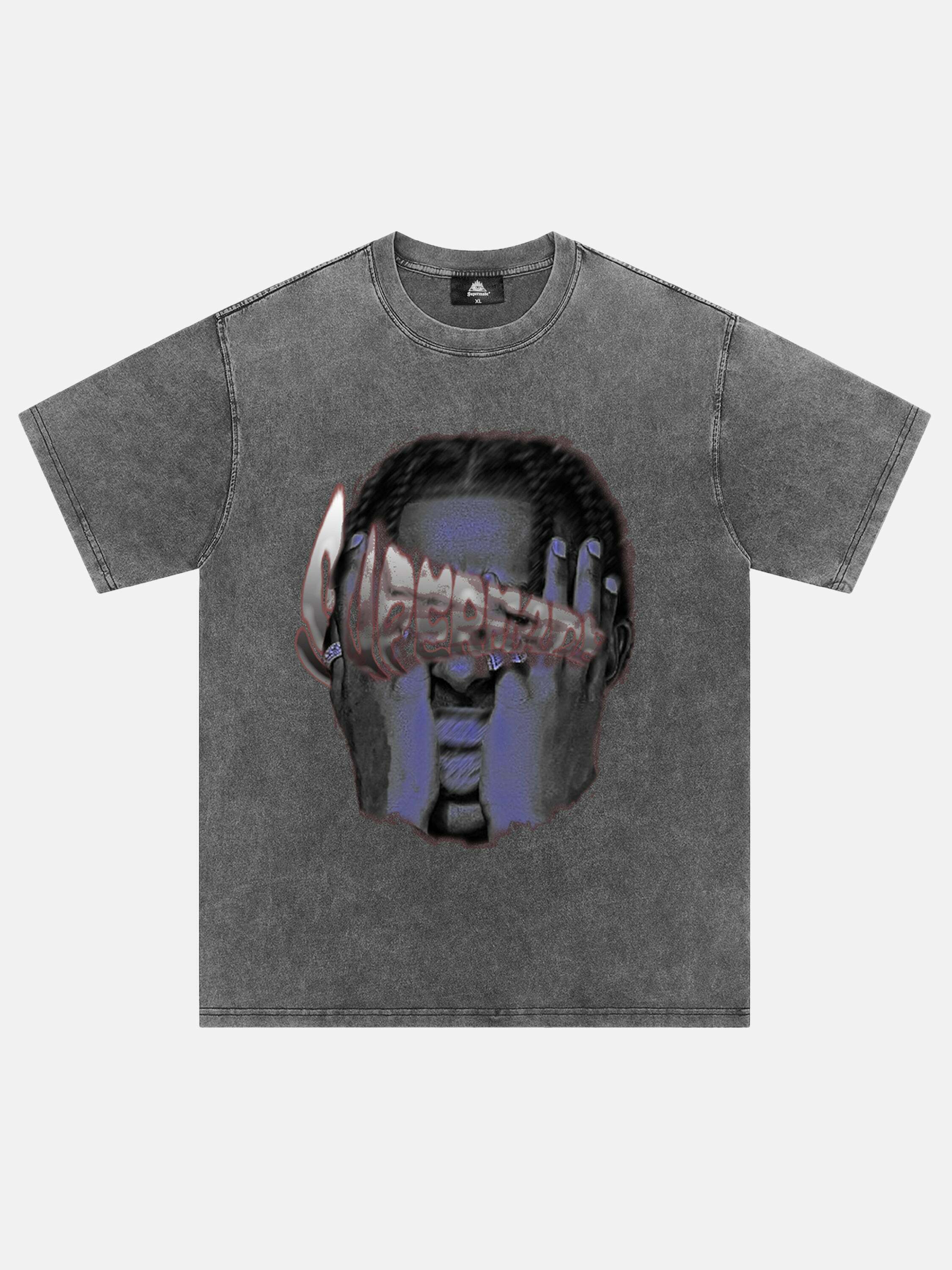 Vintage Hip-hop Head Print Tee - Retro Streetwear for Gen Z