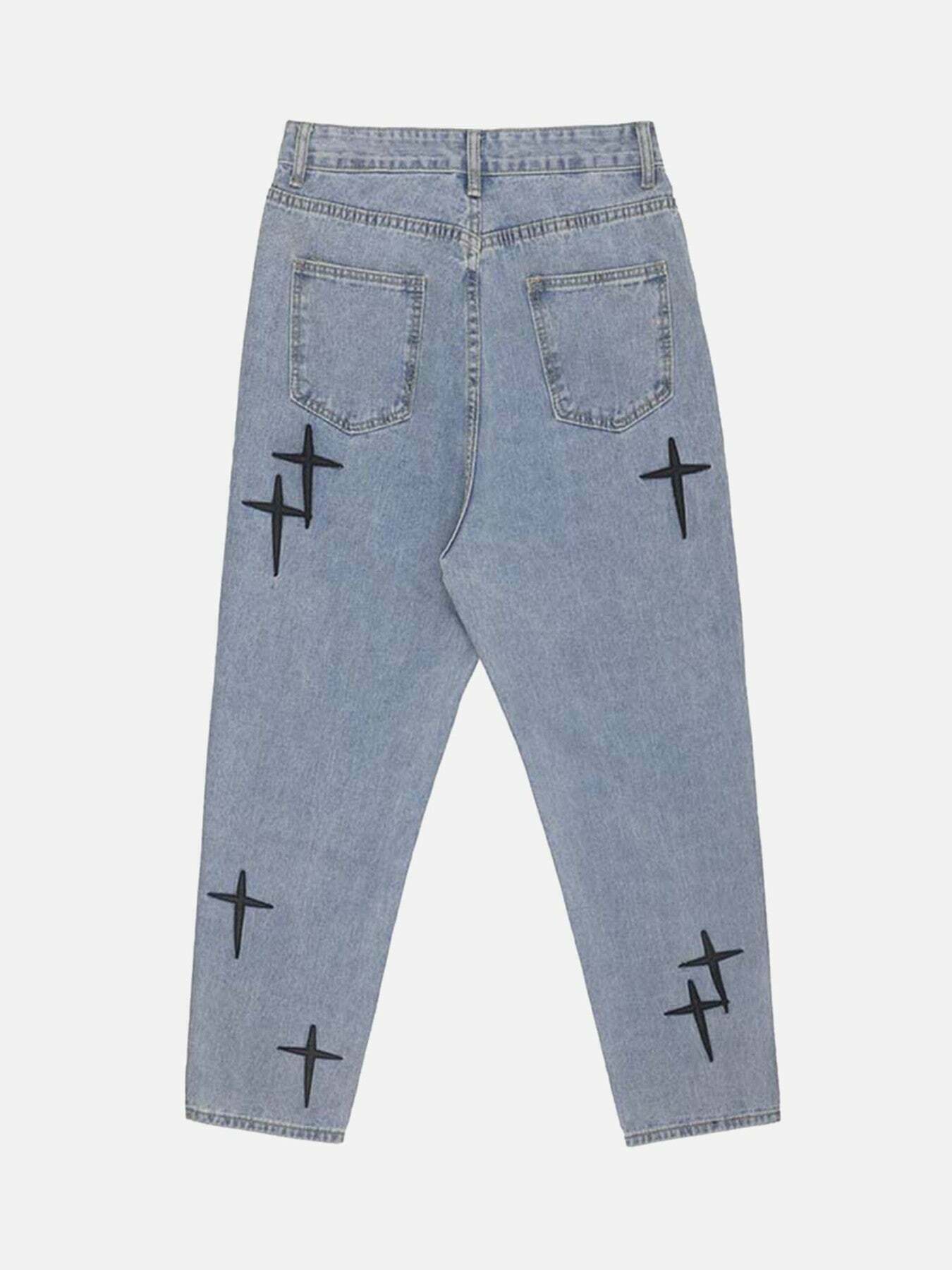 Vintage Letter Print Distressed Denim Jeans for Gen Z Streetwear Fashion