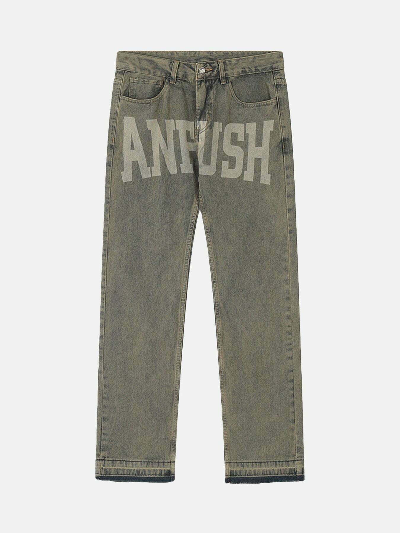 Vintage Letter Print Jeans for Gen Z Fashion - Retro Streetwear Style