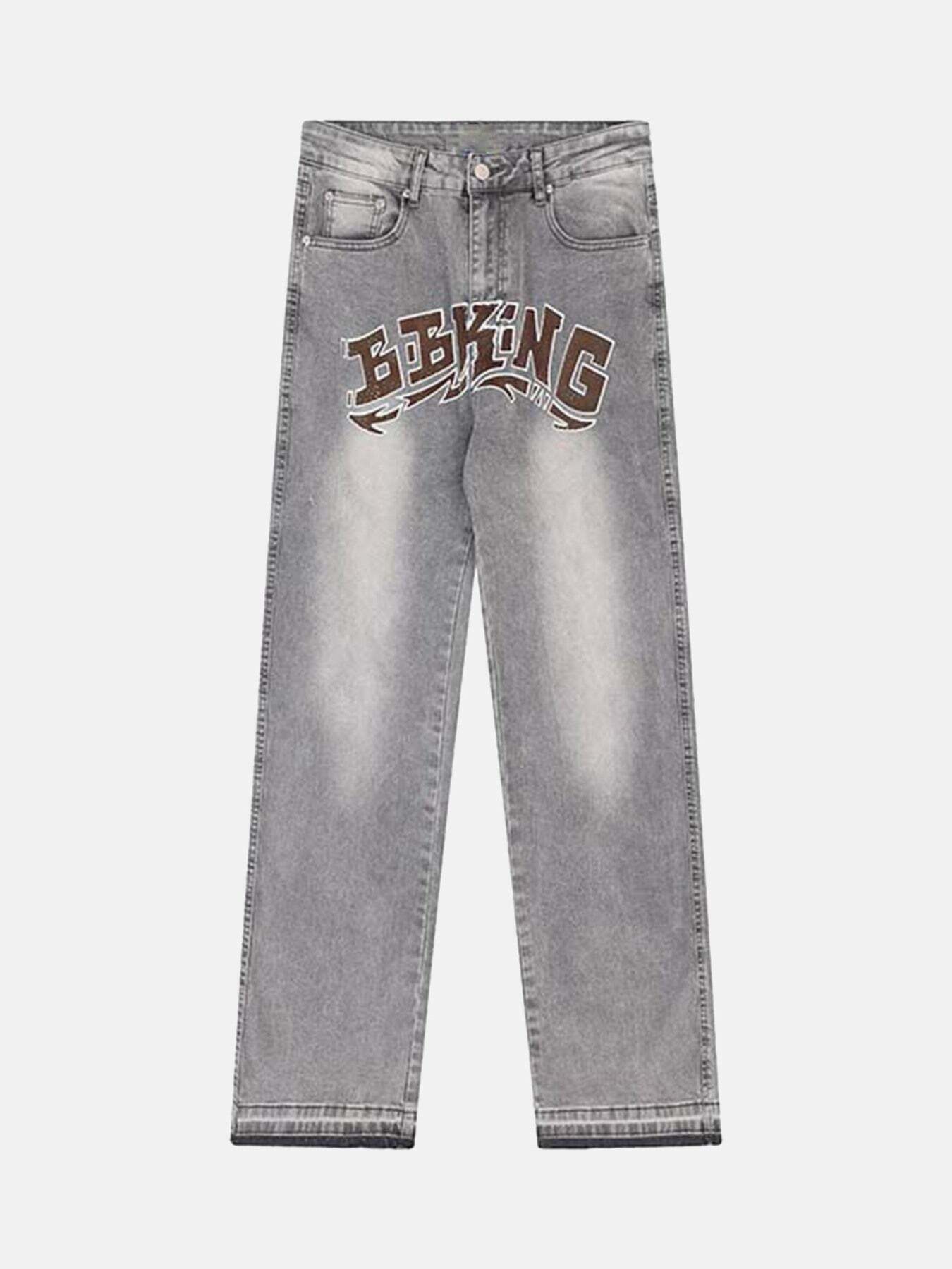 Vintage Letter Print Jeans: Gen Z K-POP Streetwear & Y2K Fashion