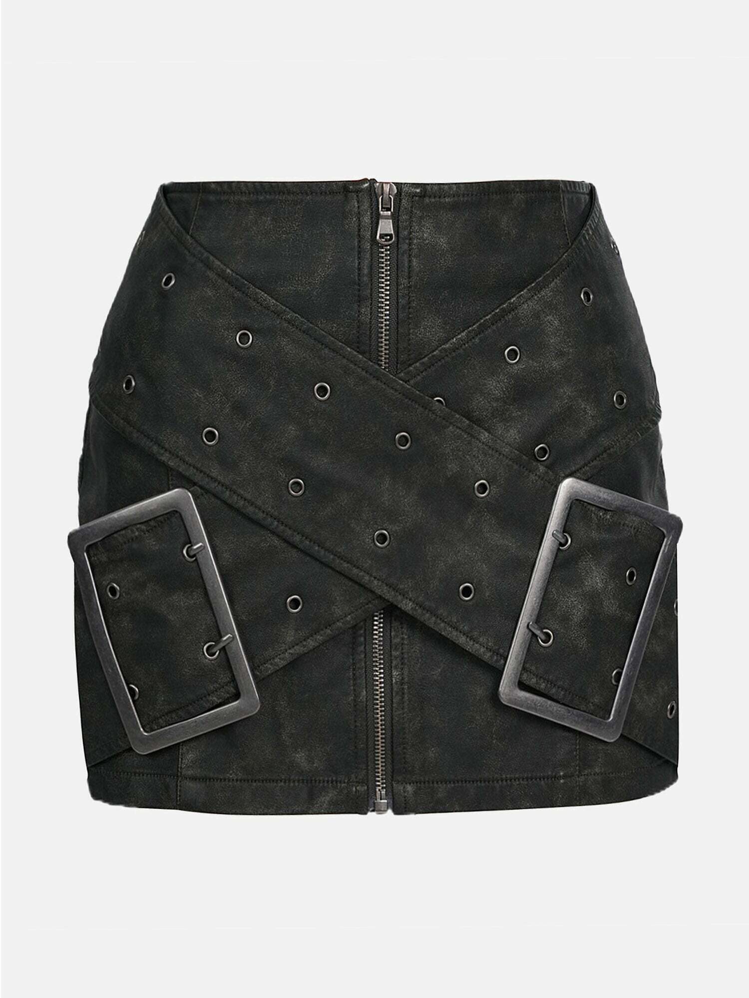 Vintage Metal Buckle Leather Skirt for Gen Z K-POP Streetwear