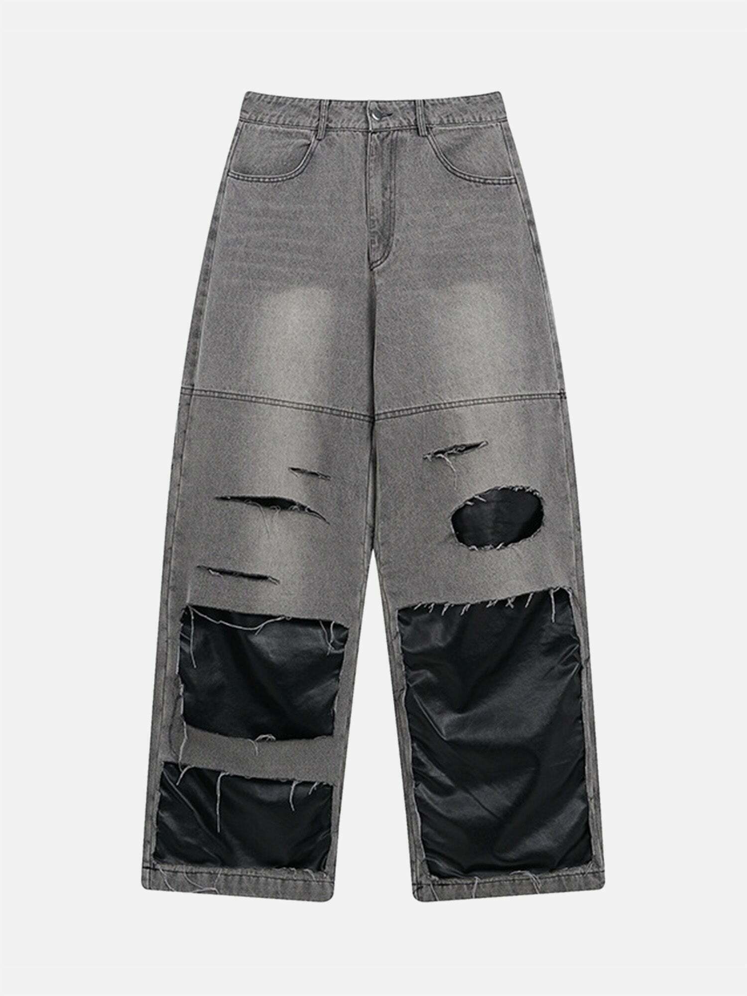 Vintage Patchwork Straight-leg Jeans for Gen Z Streetwear