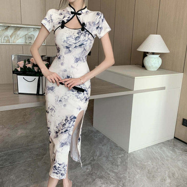 Vintage Short-Sleeve Cheongsam Dress for Gen Z Fashionistas