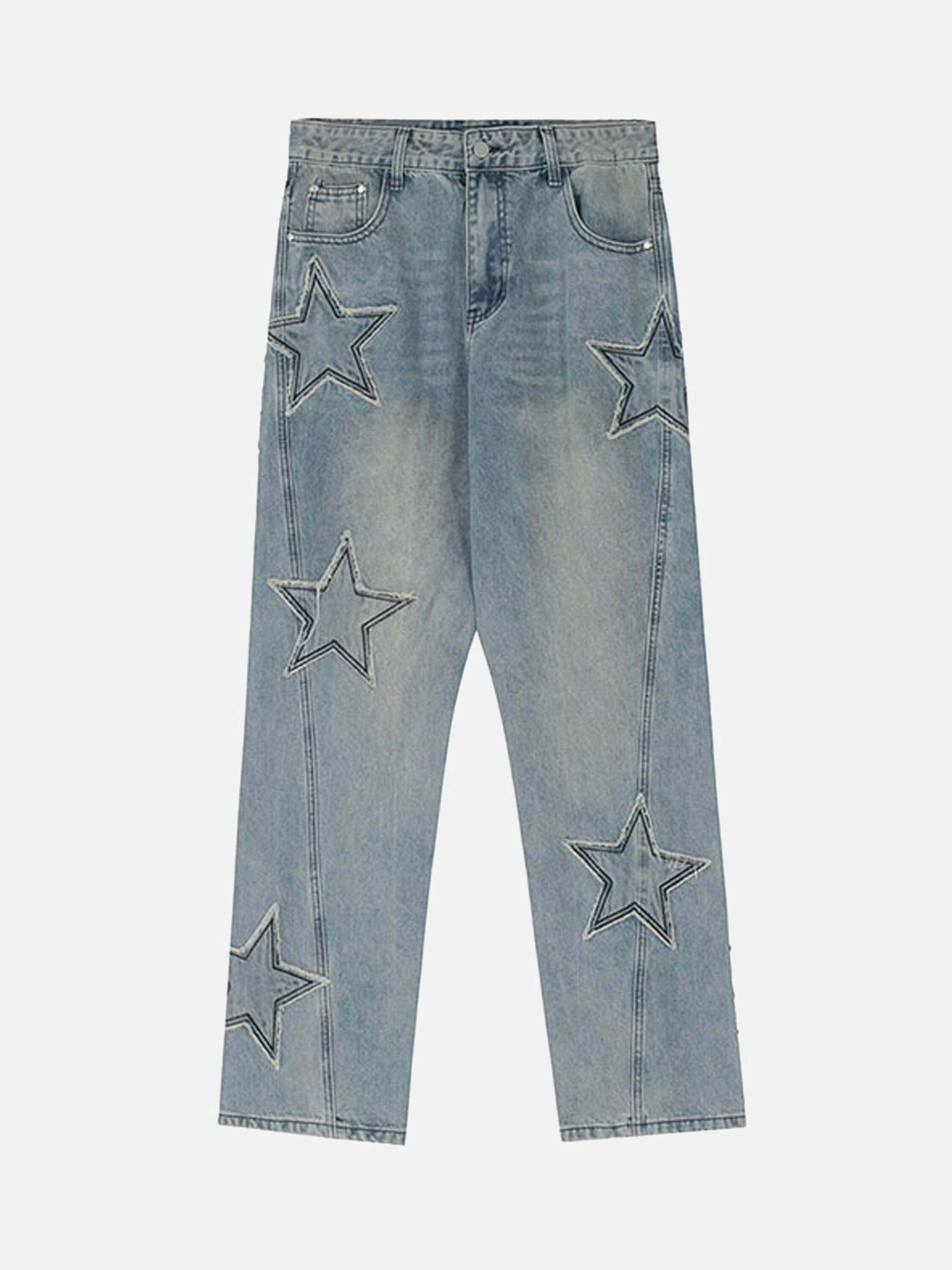 Vintage Star Patch Jeans: Gen Z K-POP Streetwear for Y2K Style