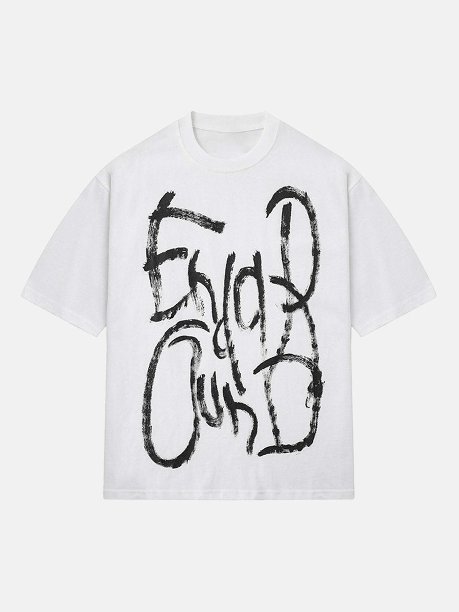 Vintage Street Style Painted Letter Print Tee for Gen Z & K-POP Fashion