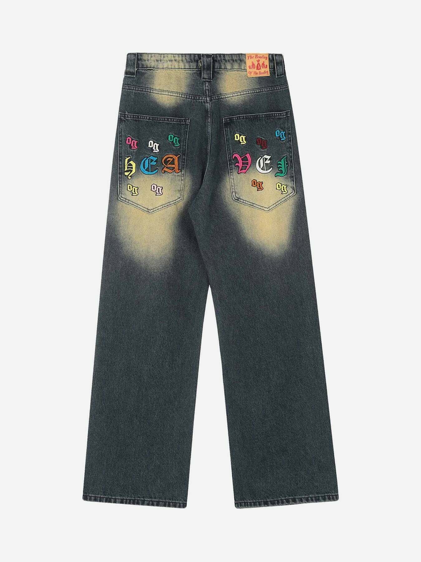 Vintage Style Gothic Letter Embroidered Jeans for Gen Z Fashionistas