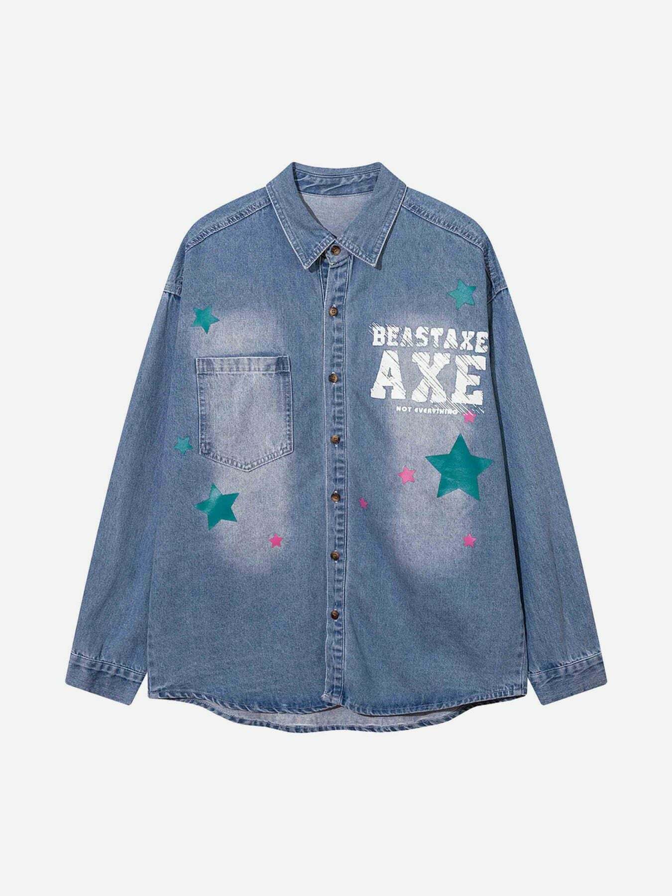 Vintage Washed Denim Shirt for Gen Z Streetwear & K-POP Fashion