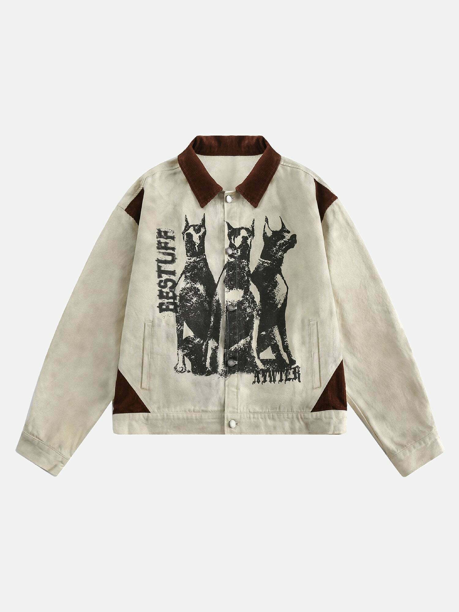 Vintage Washed Graffiti Patchwork Jacket for Gen Z Streetwear