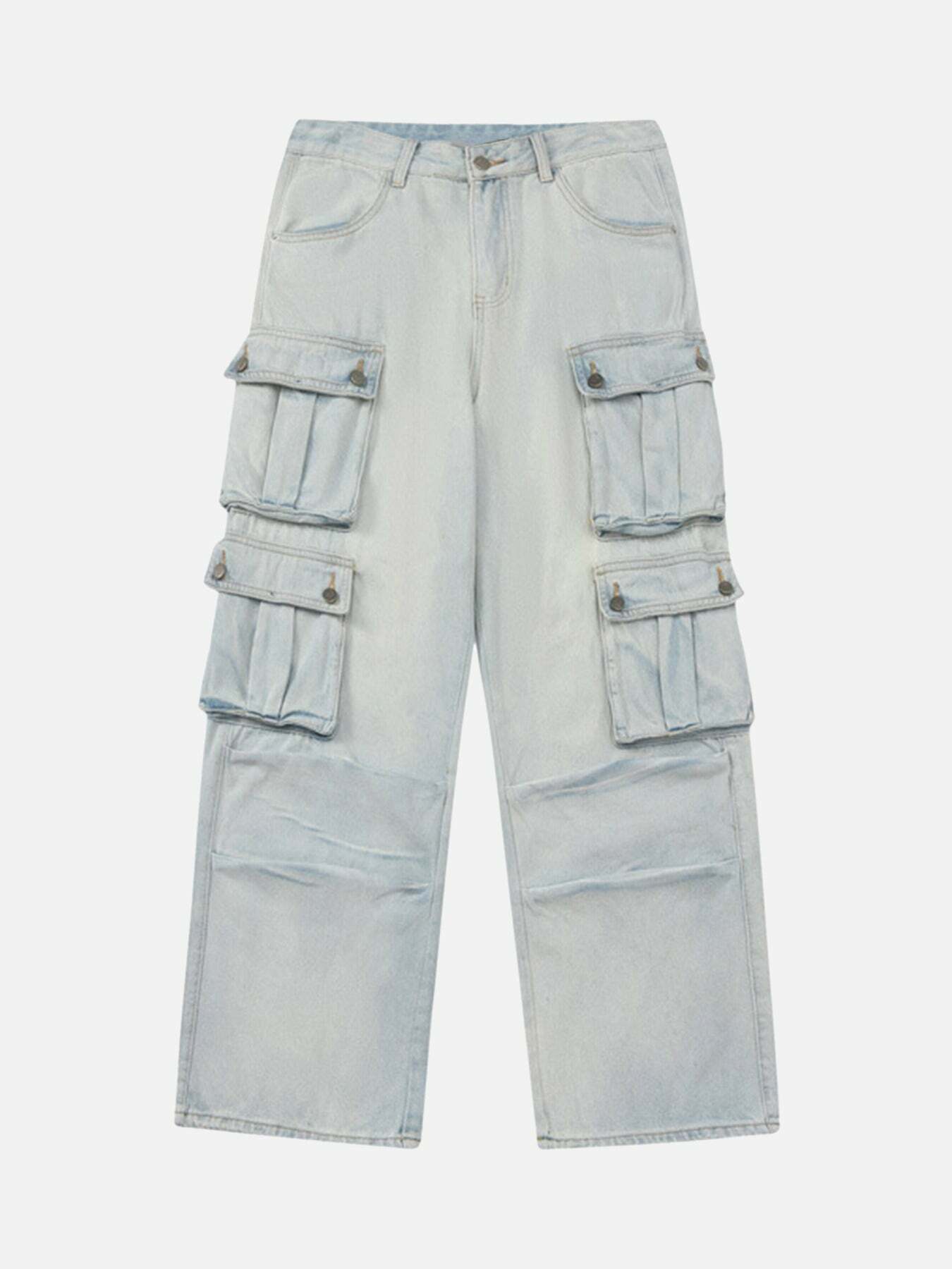 Vintage Washed Multi-pocket Streetwear Jeans for Gen Z and K-POP Fashion