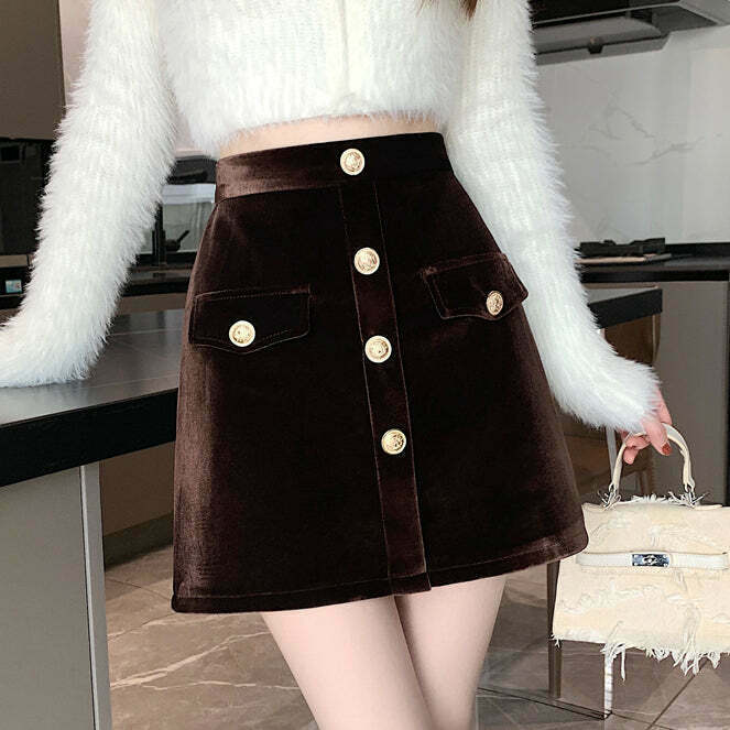 Vintage Wool A-Line High-Waist Skirt for Gen Z K-POP Streetwear