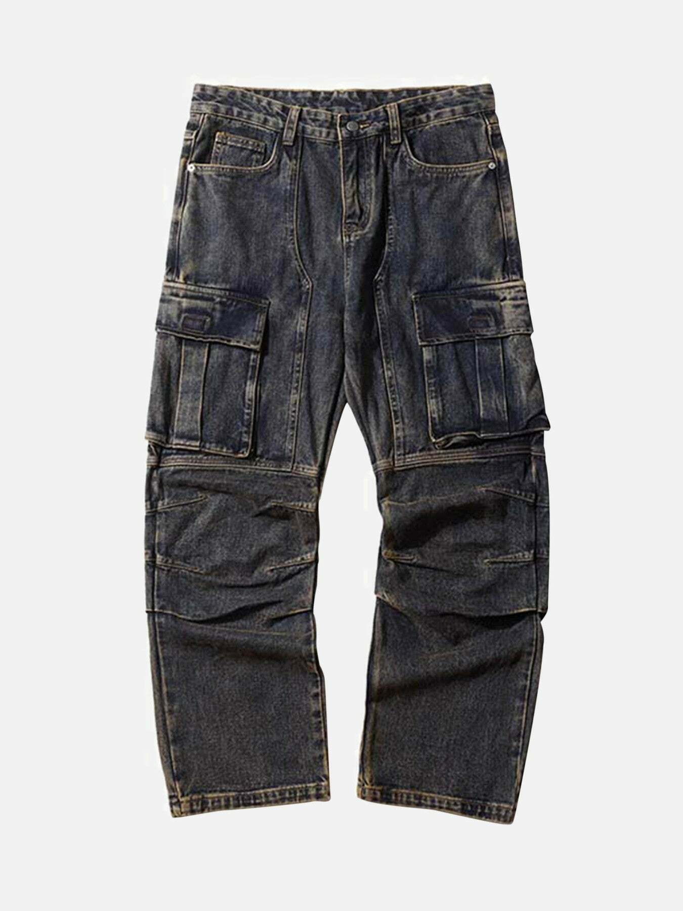 Washed Distressed Multi-pocket Jeans: Gen Z K-POP Streetwear Y2K