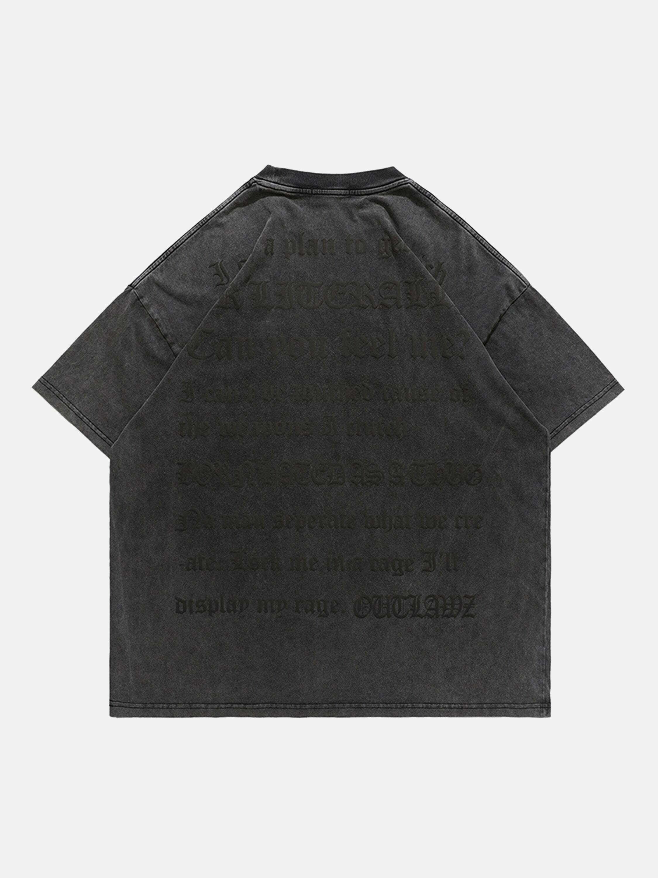 Washed Letter Print Tee: Gen Z K-POP Streetwear for Y2K Style