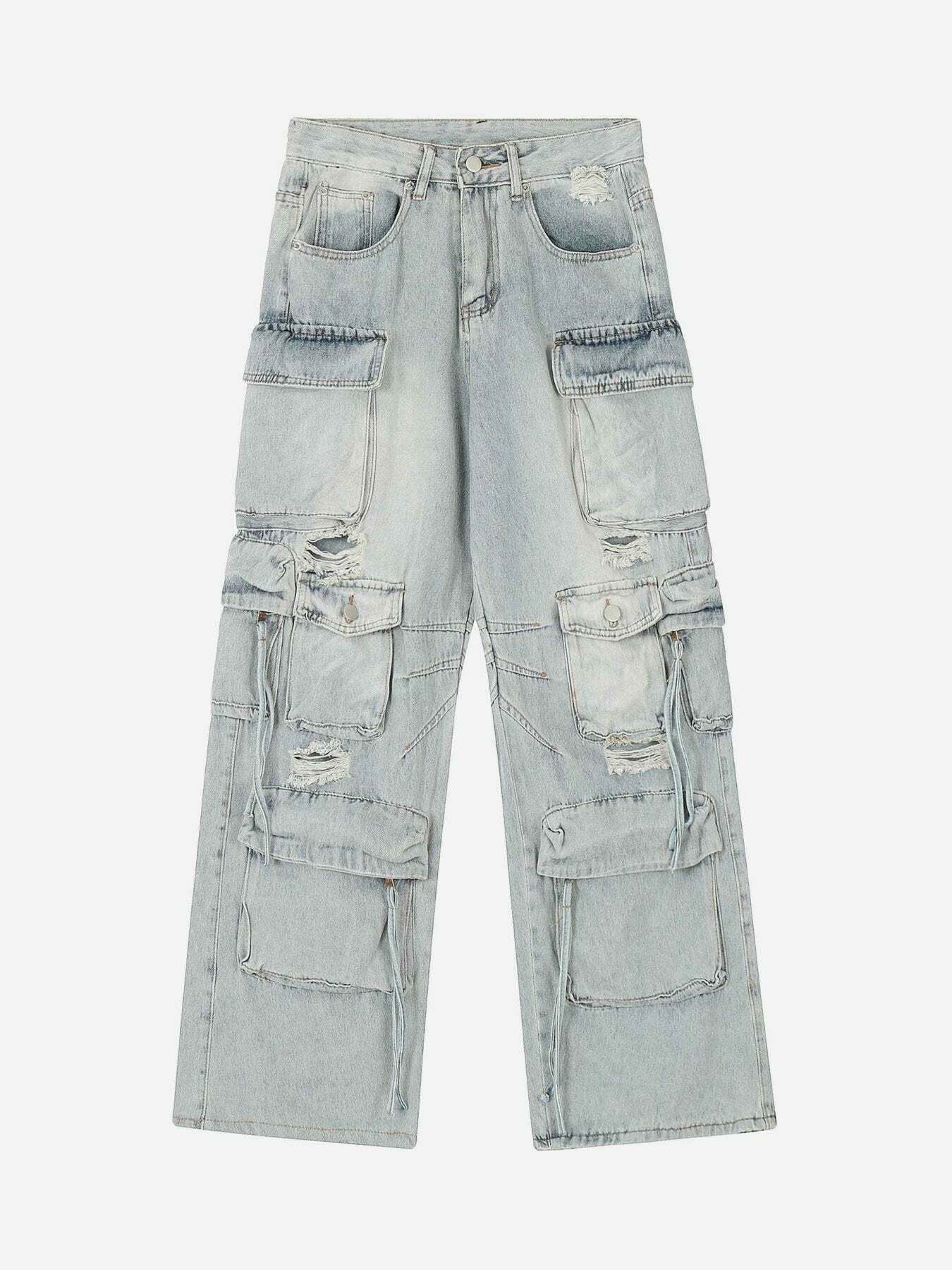 Washed Multi-pocket Streetwear Jeans for Gen Z - Y2K Style