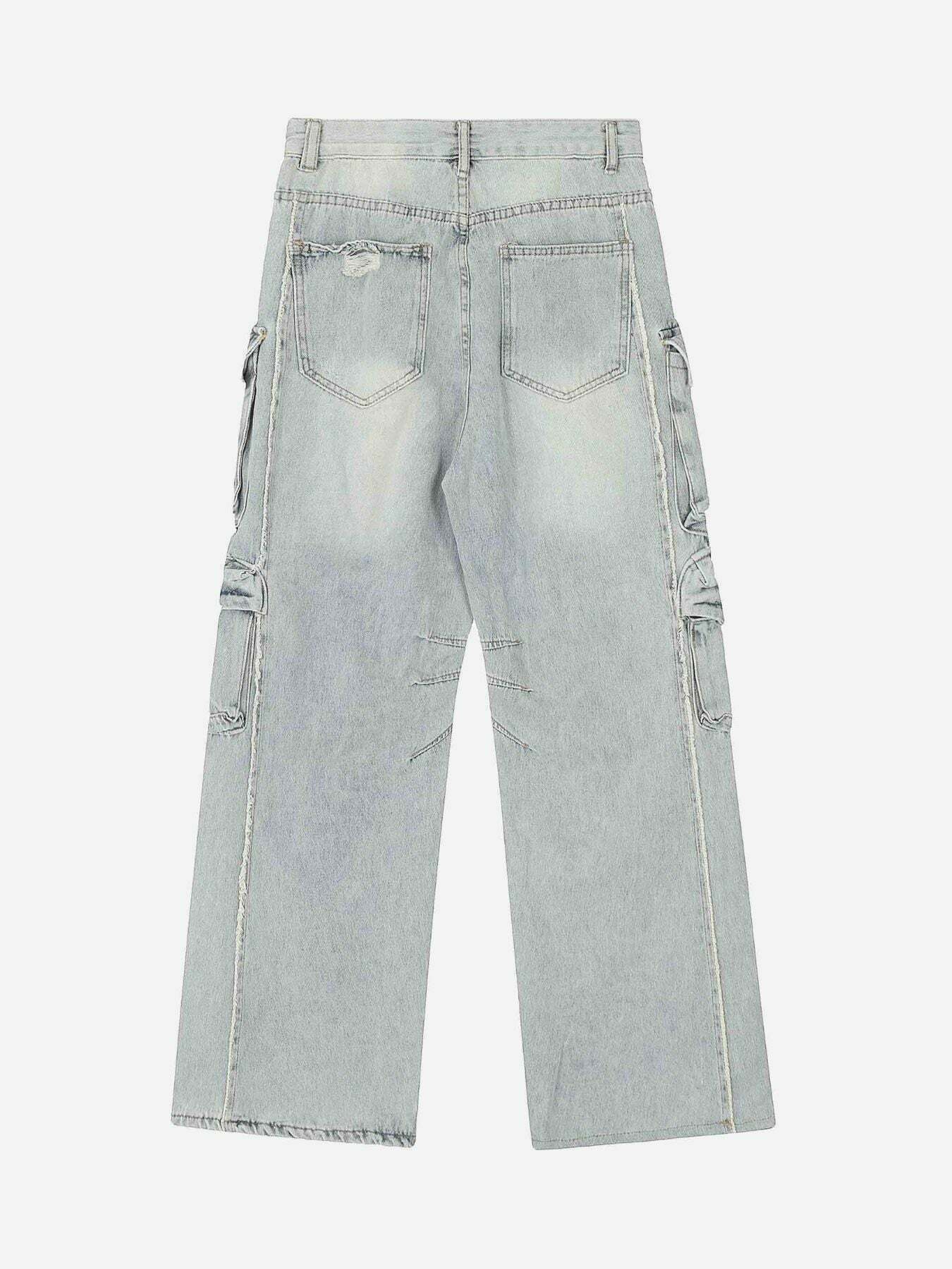 Washed Multi-pocket Streetwear Jeans for Gen Z - Y2K Style