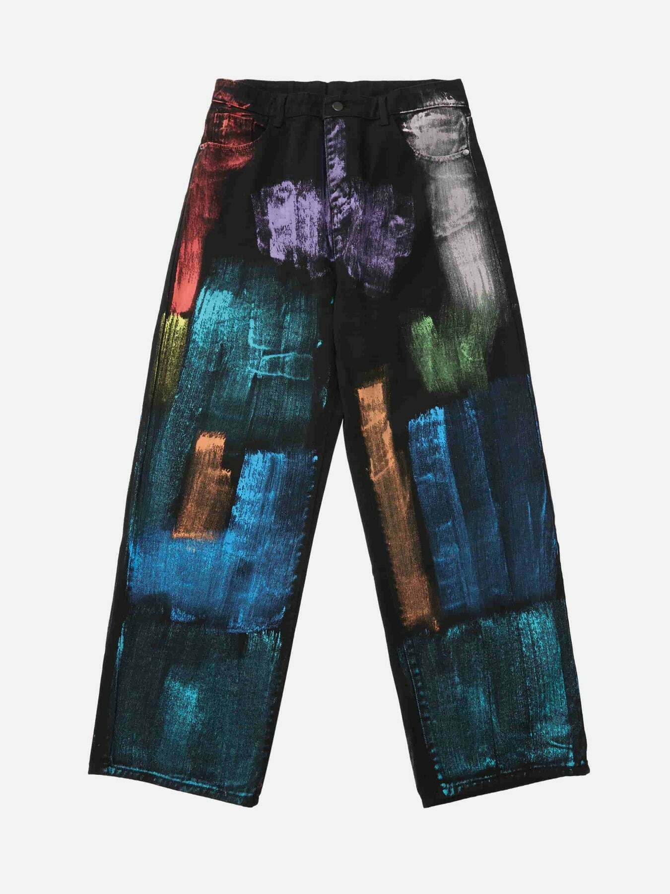 Watercolor Print Gen Z K-POP Streetwear Y2K Jeans