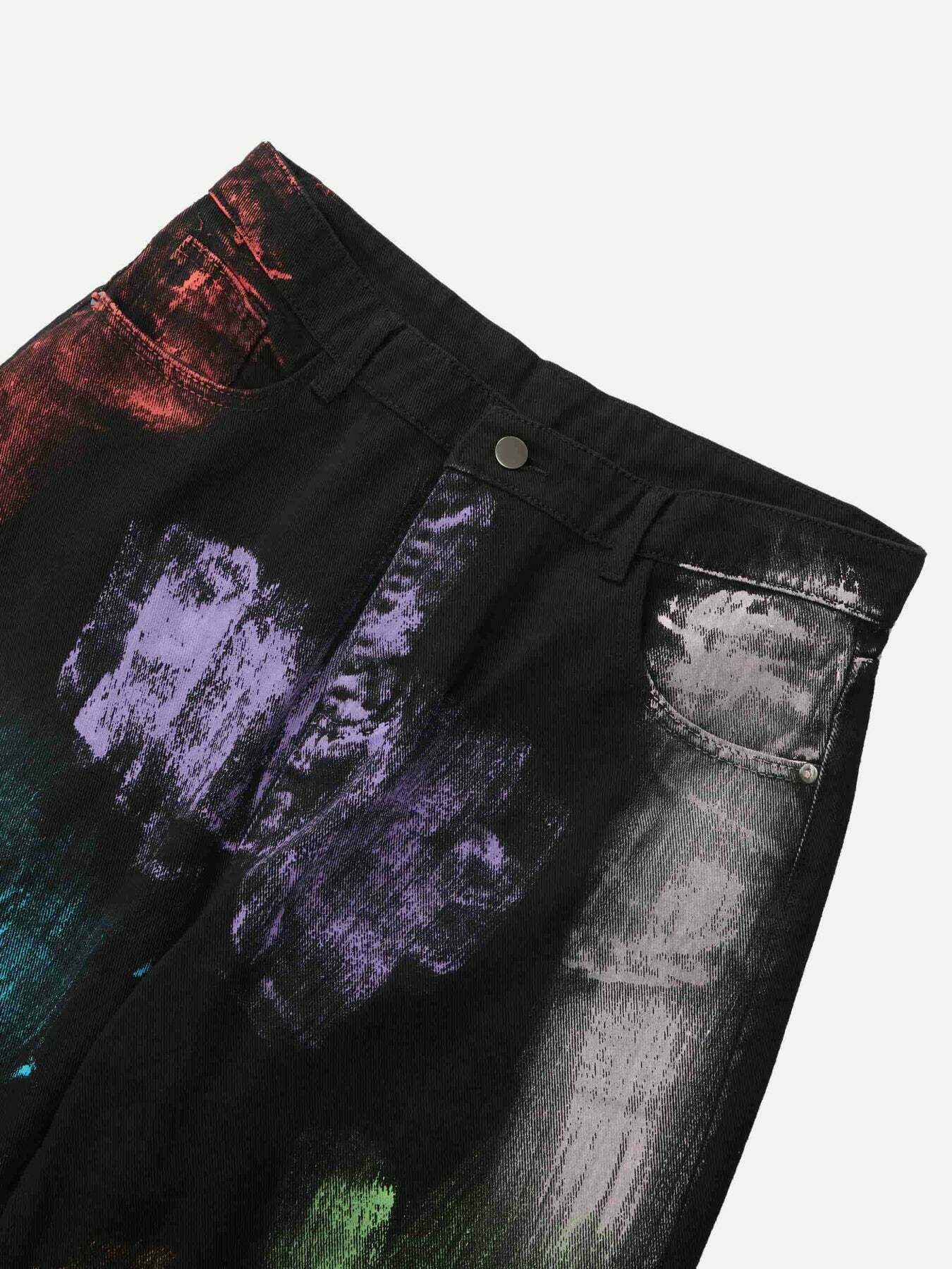 Watercolor Print Gen Z K-POP Streetwear Y2K Jeans