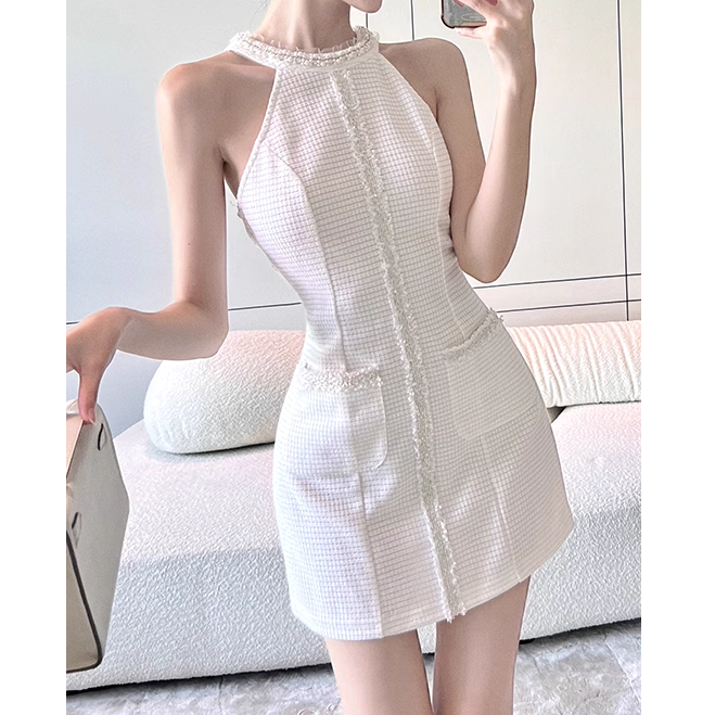 White Beaded Off-Shoulder Dress: Gen Z K-POP Streetwear Y2K Style