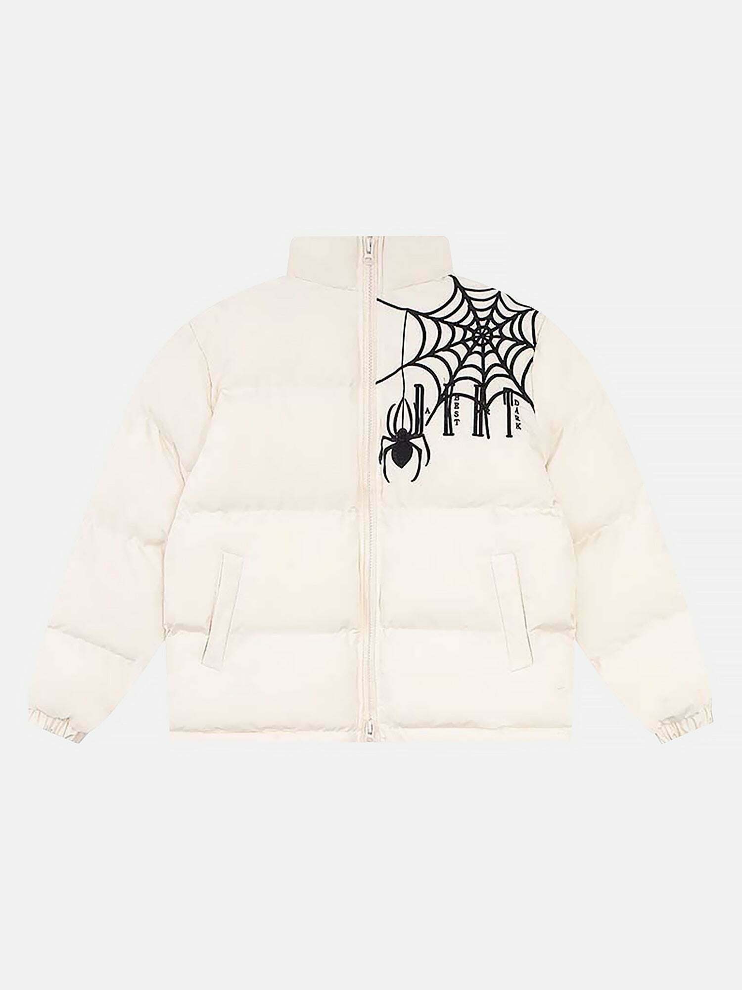 Y2K Cobweb Print Padded Jacket for Gen Z Streetwear Fashion