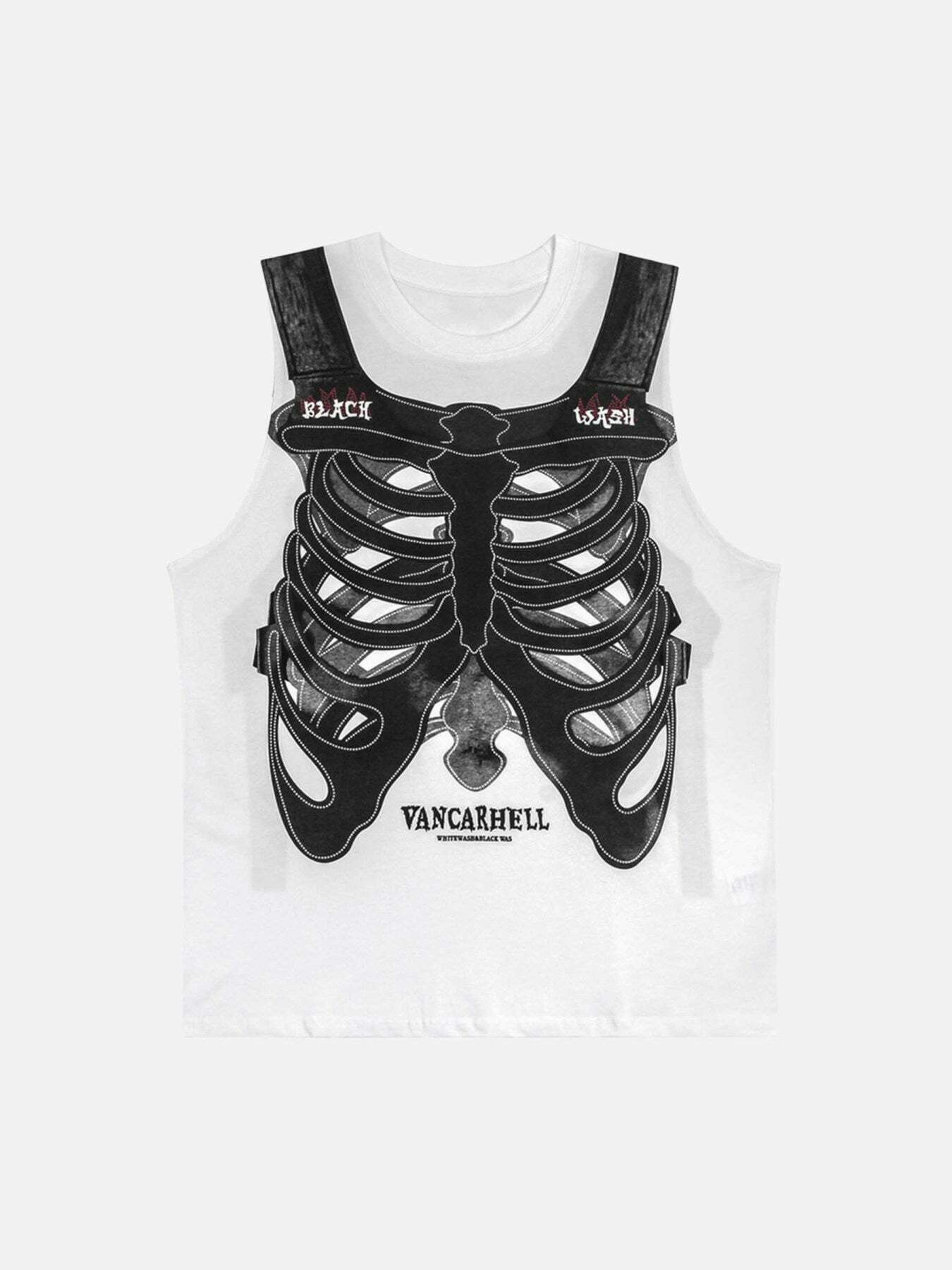 Y2K Skeleton Print Sleeveless Top for Gen Z Streetwear Fashion