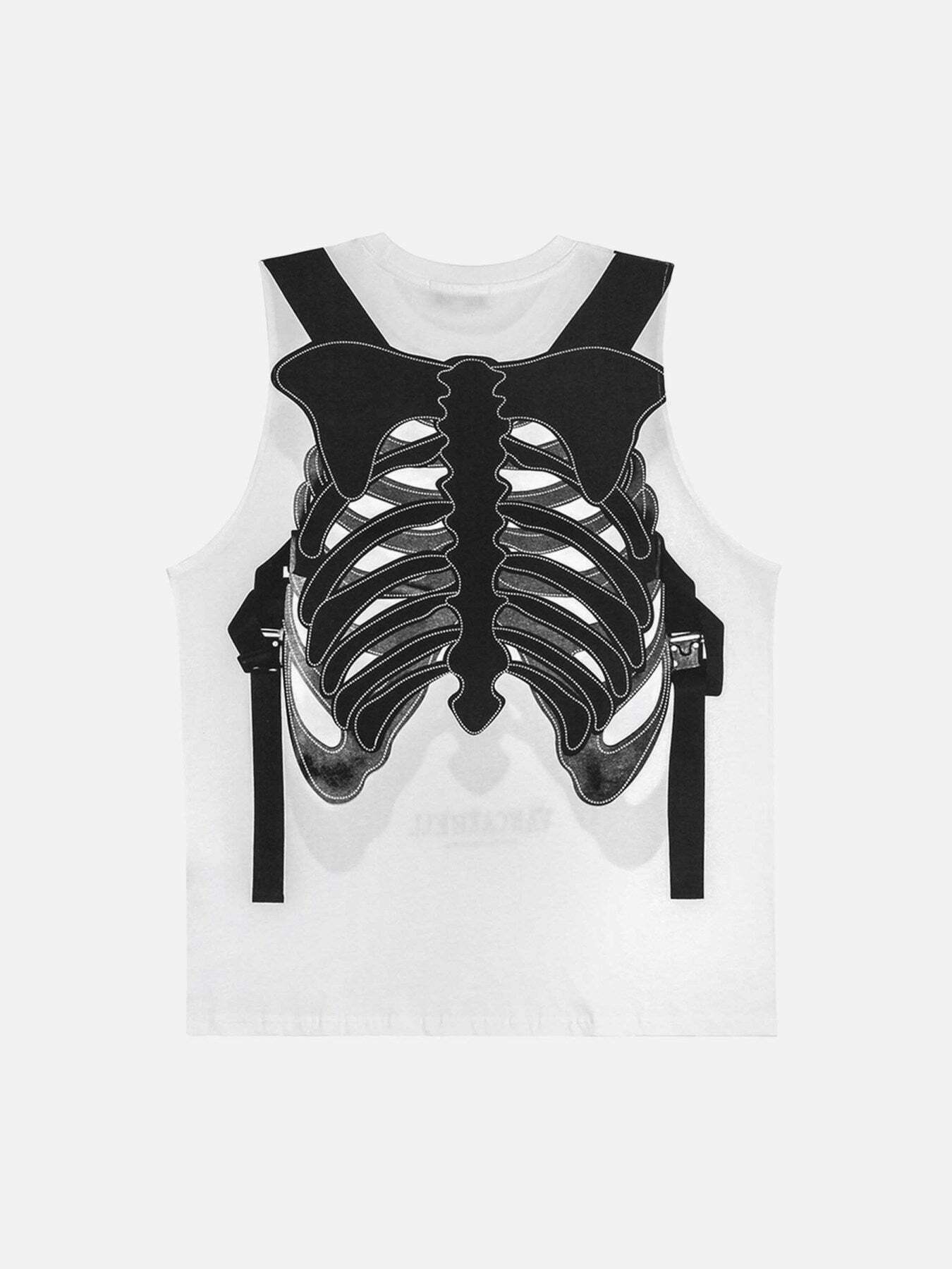 Y2K Skeleton Print Sleeveless Top for Gen Z Streetwear Fashion