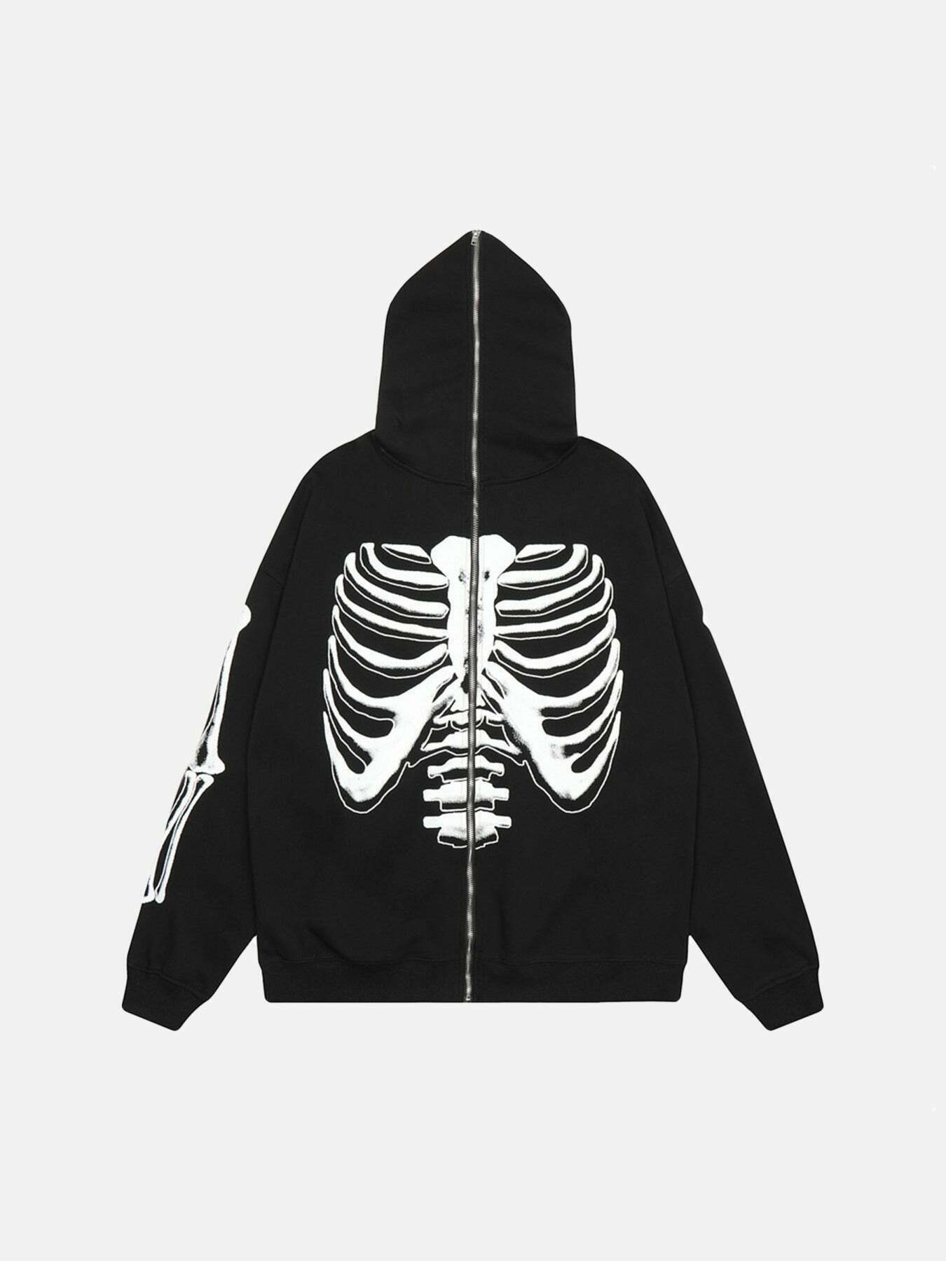 Y2K Skull & Bones Hooded Cardigan for Gen Z Streetwear Fashion