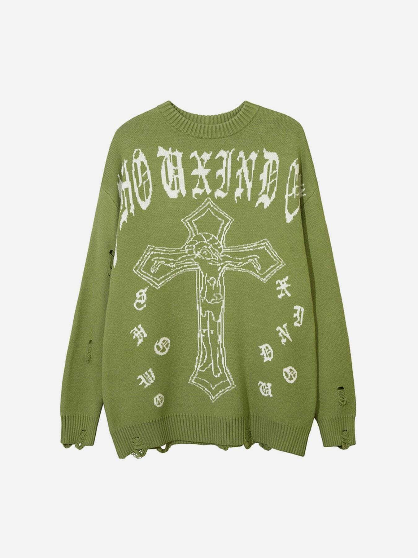 Y2K Style Distressed Sweater for Gen Z Fashionistas