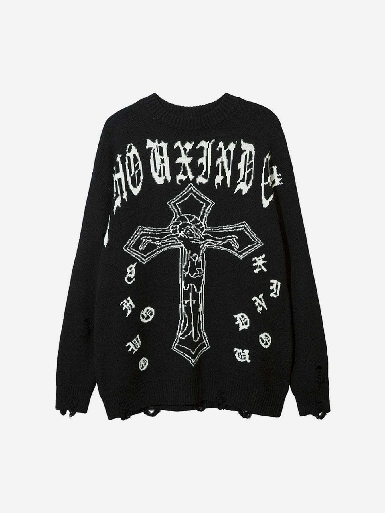 Y2K Style Distressed Sweater for Gen Z Fashionistas