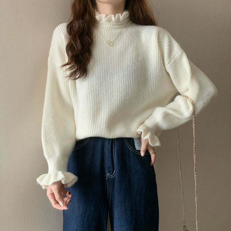 Y2K Style Fungus Knit Half Turtleneck Streetwear Top