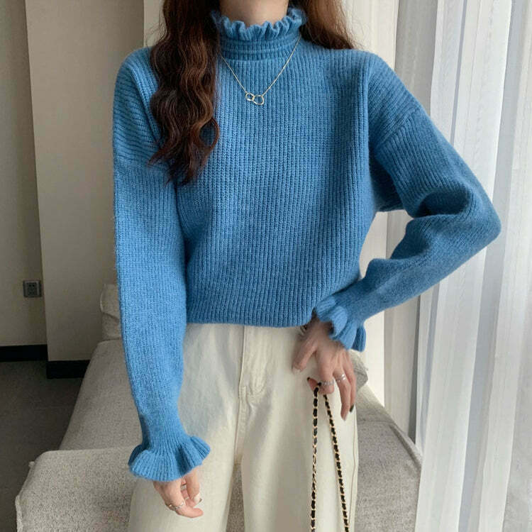 Y2K Style Fungus Knit Half Turtleneck Streetwear Top