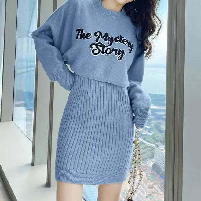 Y2K Style Loose Knit Sweater Dress Set for Gen Z Fashionistas